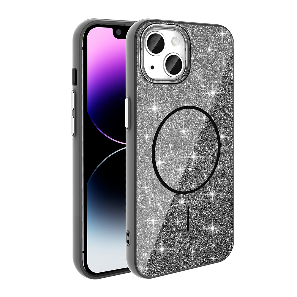 Apple iPhone 13 Kılıf M-safe Şarj Özellikli Parlayan Simli  Okso Kapak