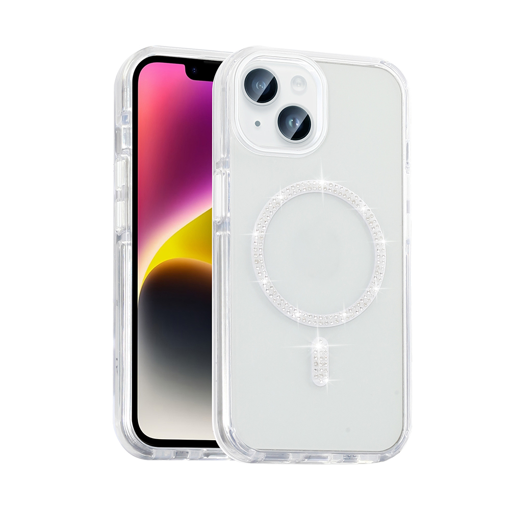 Apple iPhone 13 Kılıf Taşlı Tasarım M-safe Şarj Özellikli  Koment Silikon Kapak