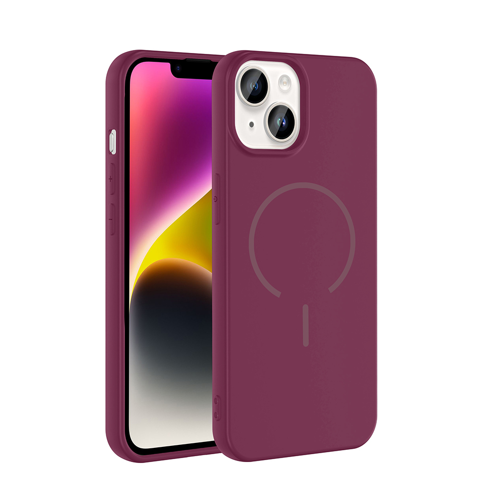 Apple iPhone 13 Kılıf M-safe Şarj Özellikli  Meta Kapak - Mürdüm