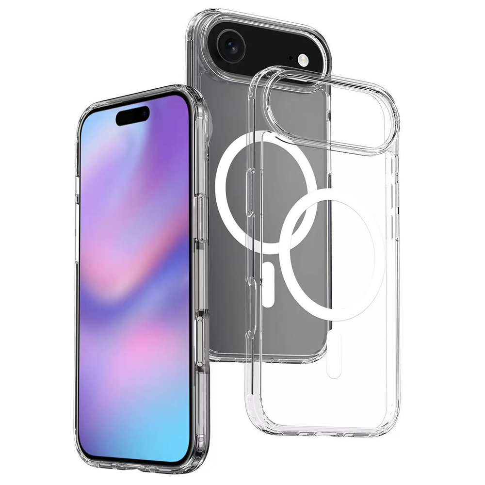 Apple iPhone 17 Air Kılıf M-safe Şarj Özellikli Şeffaf Sert PC  Embos Kapak