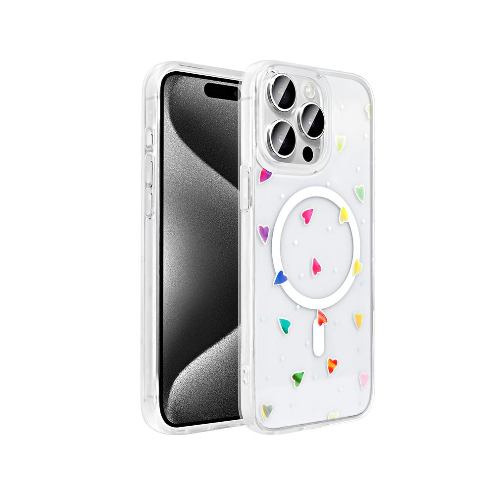 Apple iPhone 15 Pro Kılıf M-Safe Şarj Özellikli Şeffaf Folk Sert Kapak