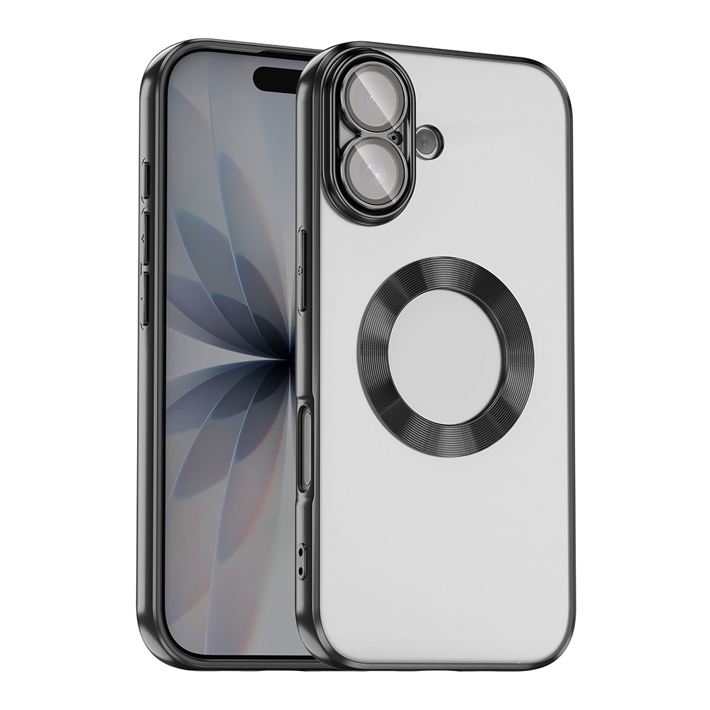 Apple iPhone 17 Kılıf Kamera Korumalı Logo Gösteren  Omega Kapak - Siyah