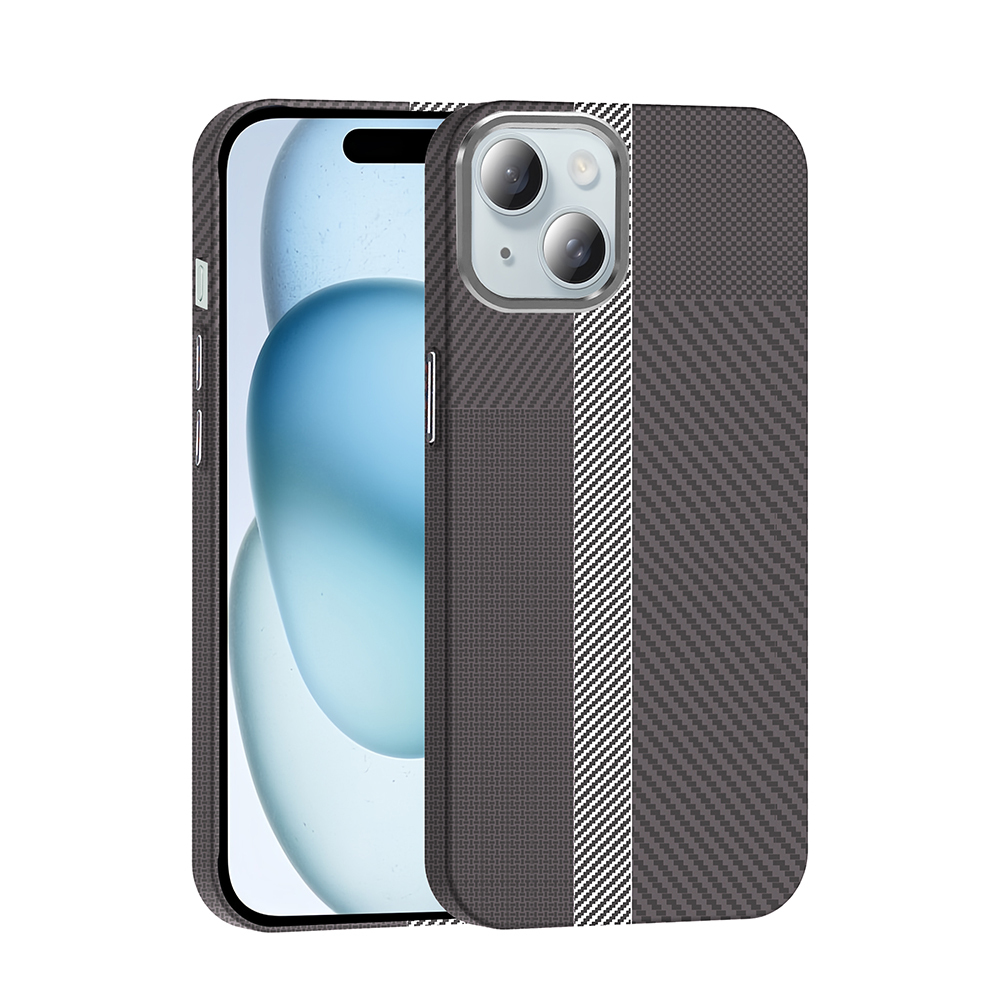 Apple iPhone 15 Kılıf M-safe Şarj Özellikli Karbon Fiber Görünümlü Gros Kapak