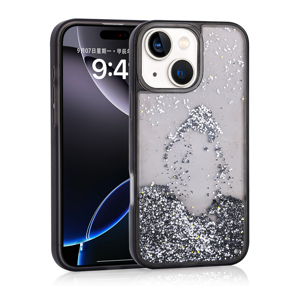 Apple iPhone 15 Kılıf Sıvılı Simli Şeffaf Arka Yüzey Keto Silikon Kapak