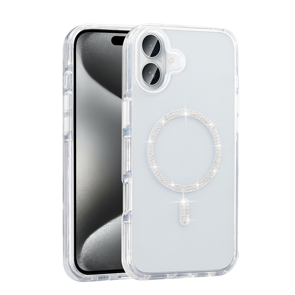 Apple iPhone 16 Plus Kılıf Taşlı Tasarım M-safe Şarj Özellikli Koment Silikon Kapak