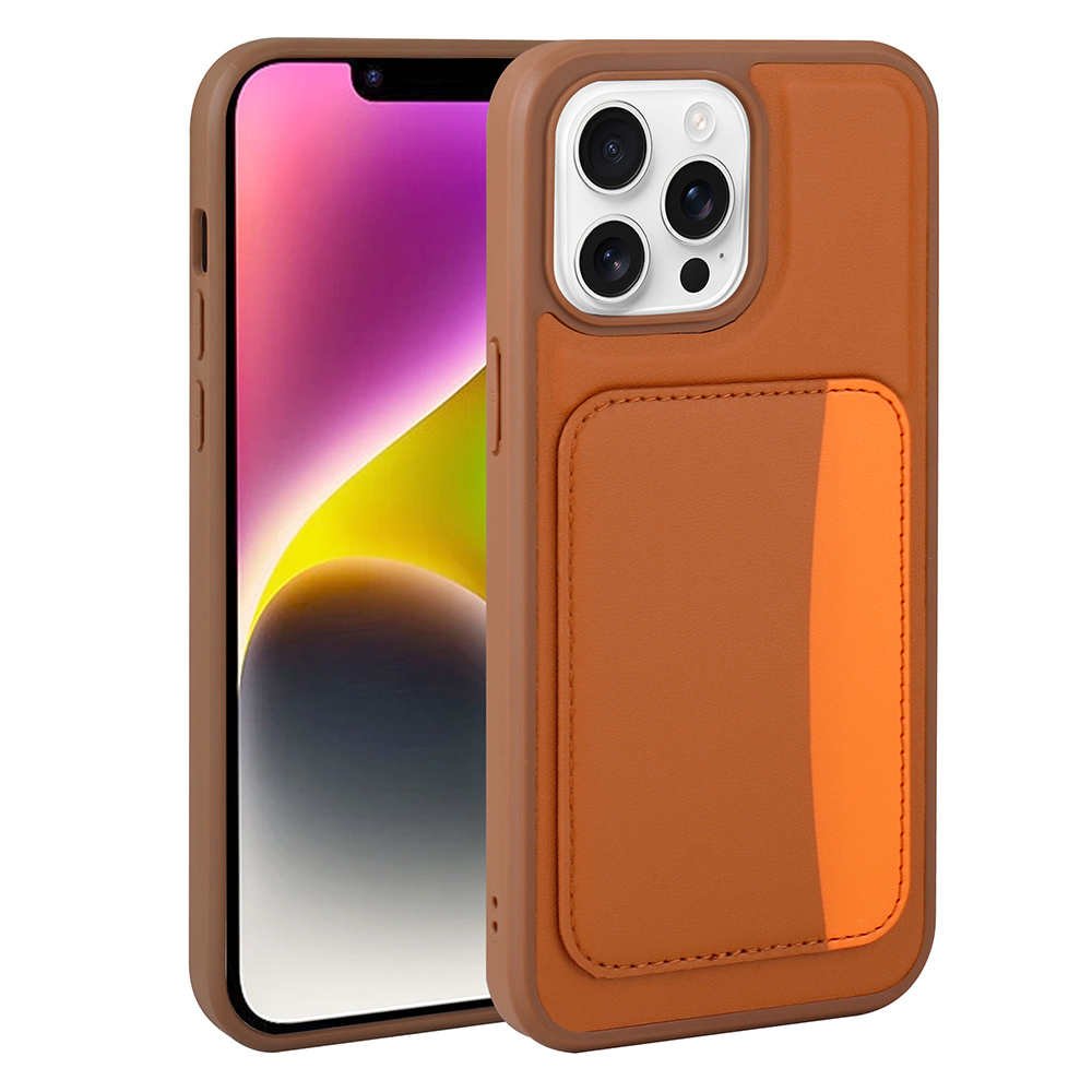 Apple iPhone 16 Pro Kılıf Kartlıklı X-Kart Silikon Kapak - Kahverengi