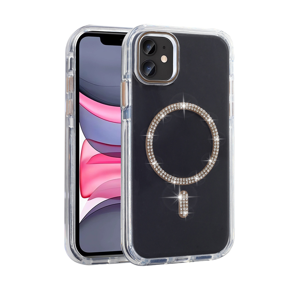 Apple iPhone 11 Kılıf Taşlı Tasarım M-safe Şarj Özellikli  Koment Silikon Kapak