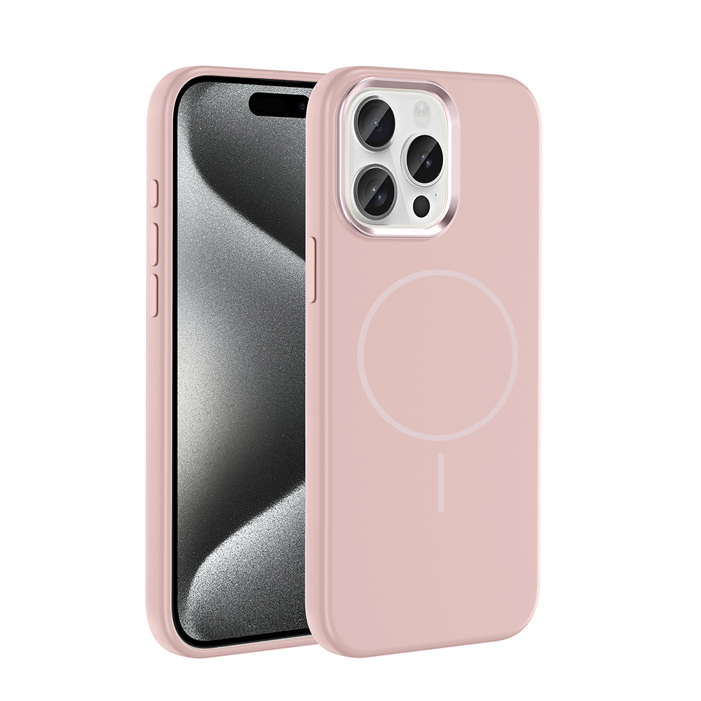 Apple iPhone 15 Pro Max Kılıf M-Safe Şarj Özellikli Metal Kamera Çerçeveli  Edi Silikon Kapak - Rose Gold