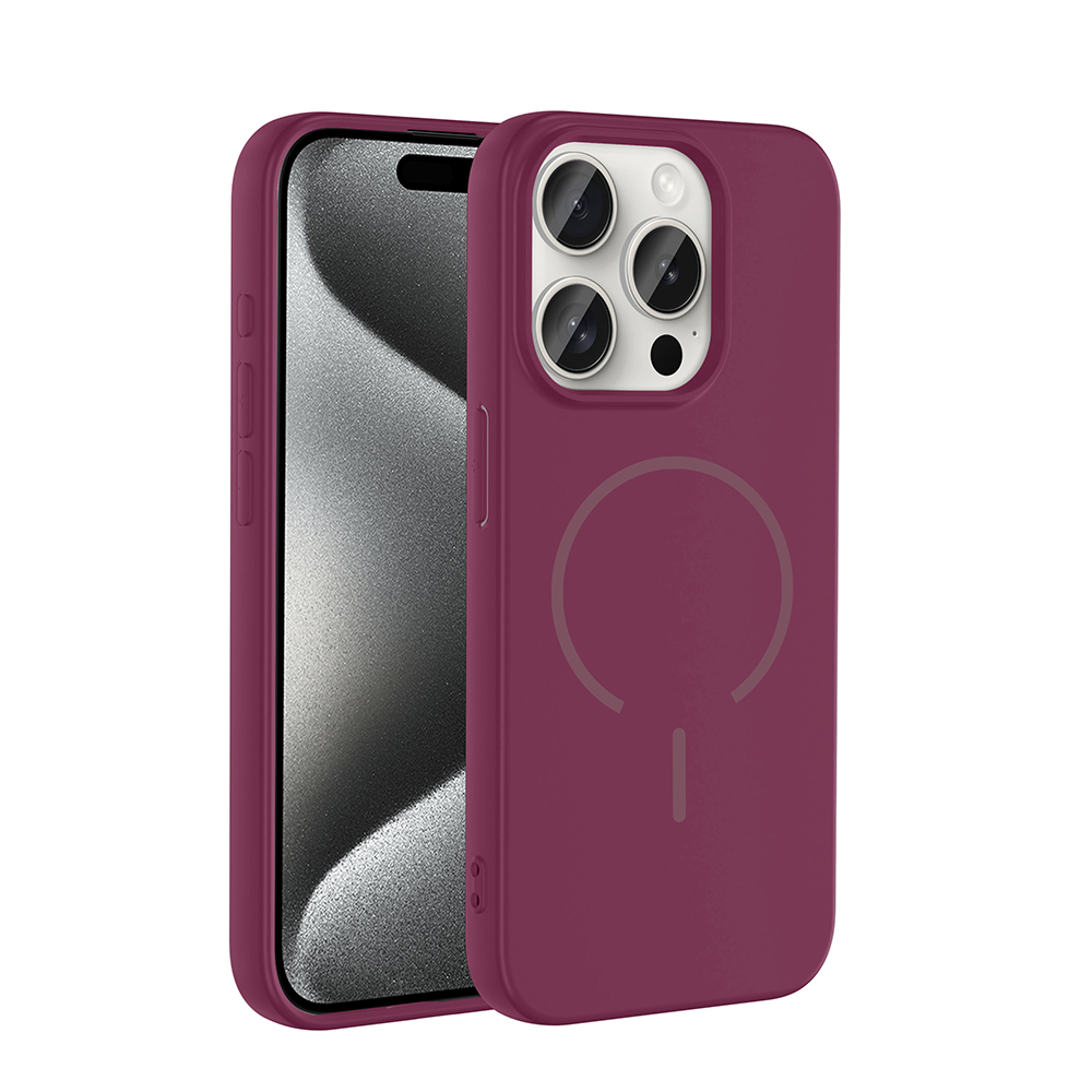 Apple iPhone 15 Pro Kılıf M-safe Şarj Özellikli Meta Kapak - Mürdüm