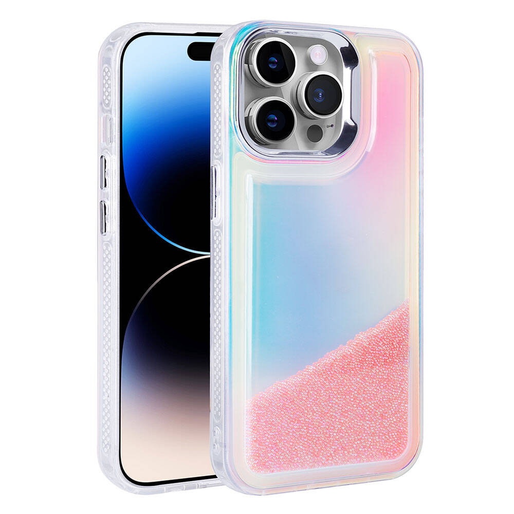 Apple iPhone 14 Pro Max Kılıf Airbagli Renkli Arka Yüzey Boncuk Tasarımlı Kumul Kapak
