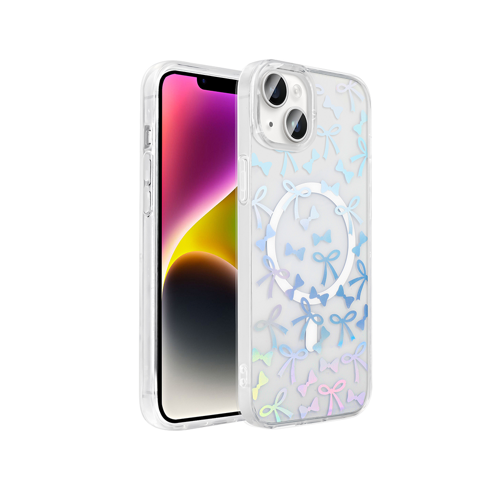 Apple iPhone 14 Kılıf M-Safe Şarj Özellikli Şeffaf  Folk Sert Kapak