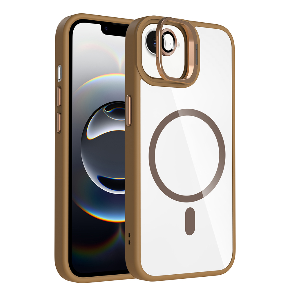 Apple iPhone 17E Kılıf Standlı ve Kamera Lens Hediyeli M-Safe Şarj Özellikli Etro Kapak - Desert Titanyum