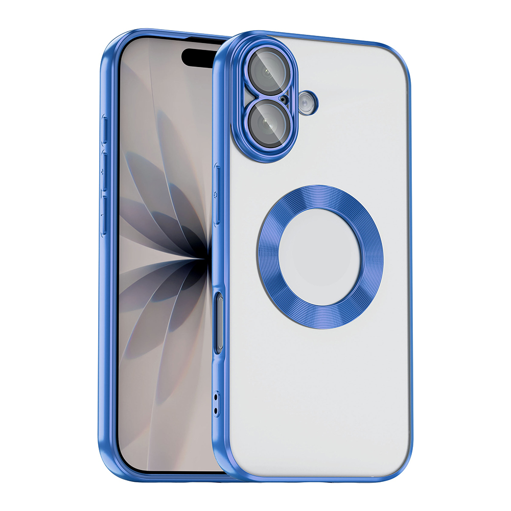 Apple iPhone 17 Kılıf Kamera Korumalı Logo Gösteren Omega Kapak - Mavi