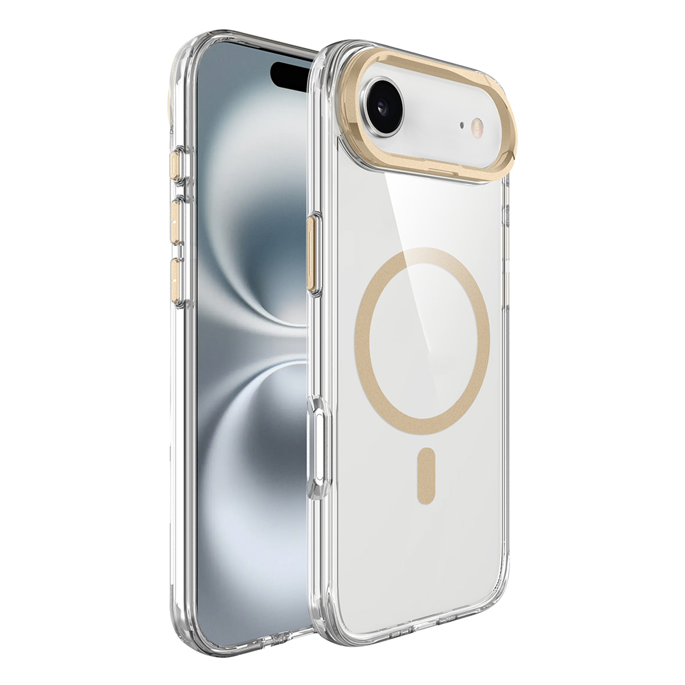 Apple iPhone 17 Air Kılıf M-safe Şarj Özellikli Airbagli Kamera Standlı Azor Kapak - Gold
