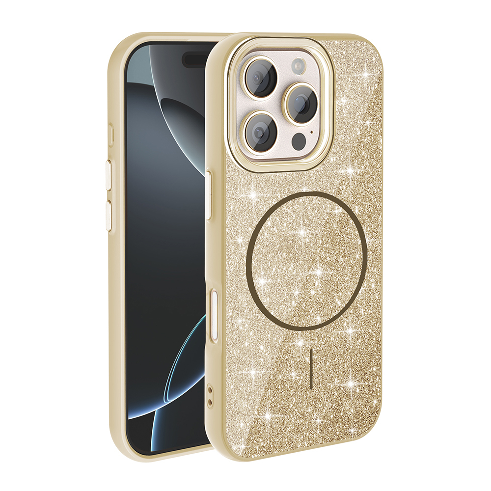Apple iPhone 16 Pro Max Kılıf M-safe Şarj Özellikli Parlayan Simli Okso Kapak