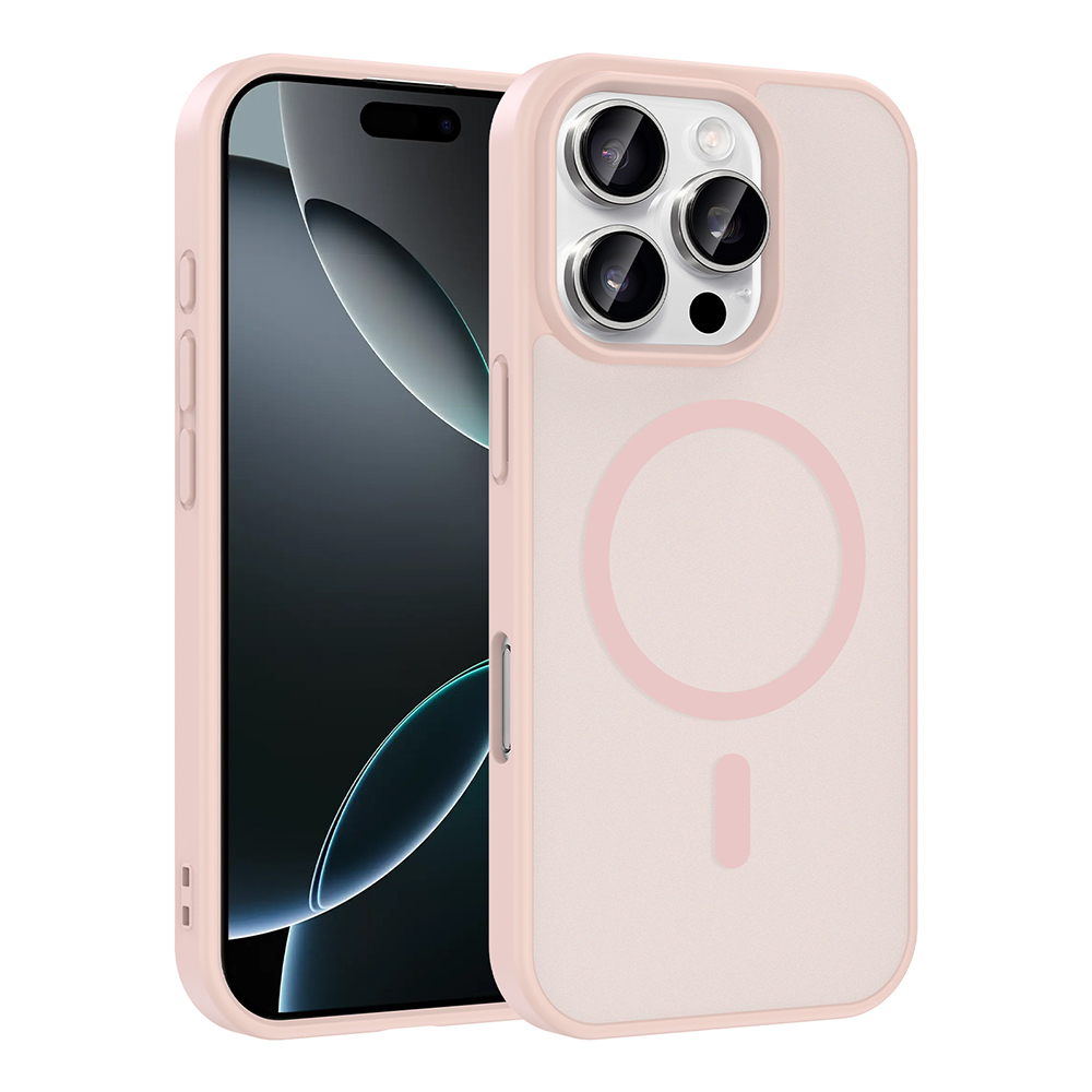 Apple iPhone 16 Pro Kılıf M-safe Şarj Özellikli Babet Kapak - Pembe