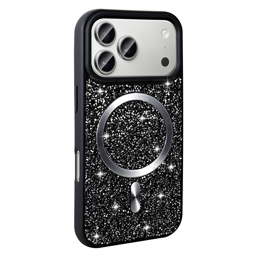 Apple iPhone 17 Pro Max Kılıf Pırlanta Tasarımlı M-safe Şarj Özellikli Mozaik Silikon Kapak
