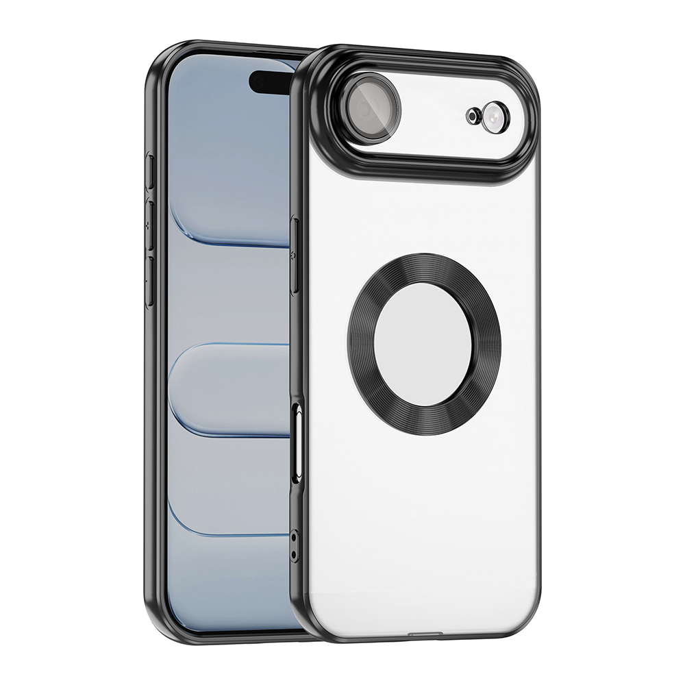 Apple iPhone 17 Air Kılıf Kamera Korumalı Logo Gösteren Omega Kapak - Siyah