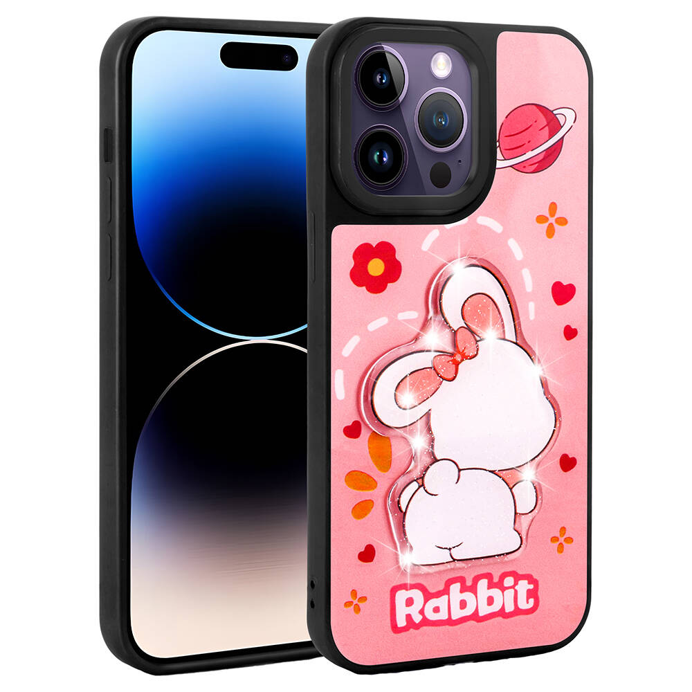 Apple iPhone 14 Pro Kılıf Parlayan Kabartmalı İkonik Figürlü Amas Silikon Kapak