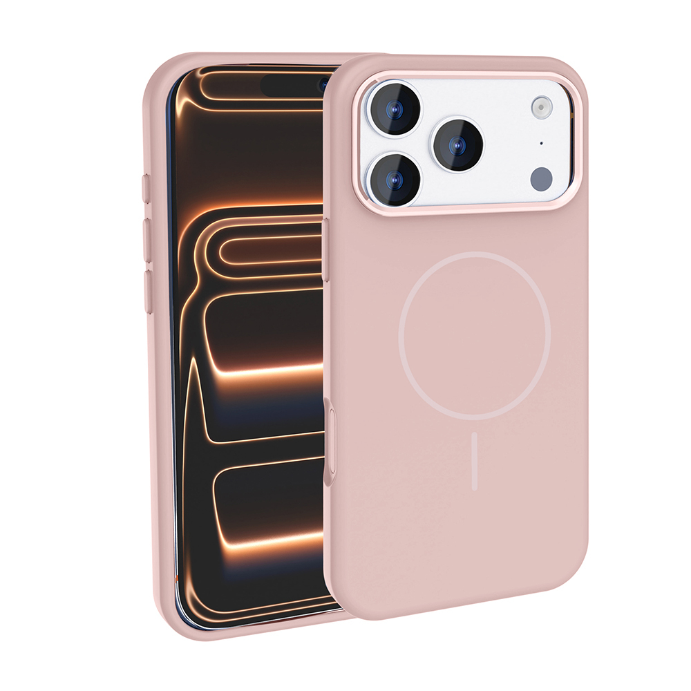 Apple iPhone 17 Pro Max Kılıf M-Safe Şarj Özellikli Metal Kamera Çerçeveli Edi Silikon Kapak - Rose Gold