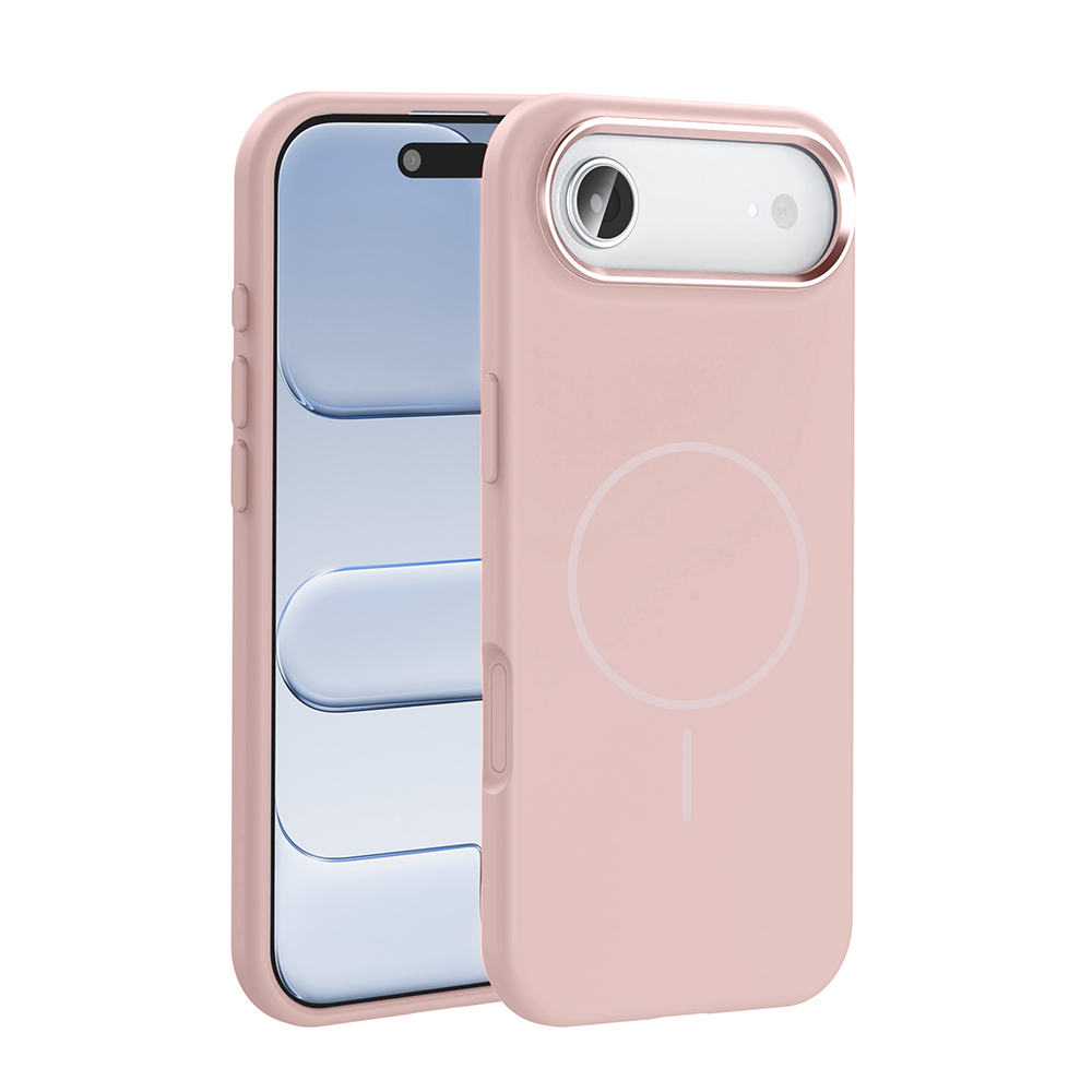 Apple iPhone 17 Air Kılıf M-Safe Şarj Özellikli Metal Kamera Çerçeveli Edi Silikon Kapak - Rose Gold