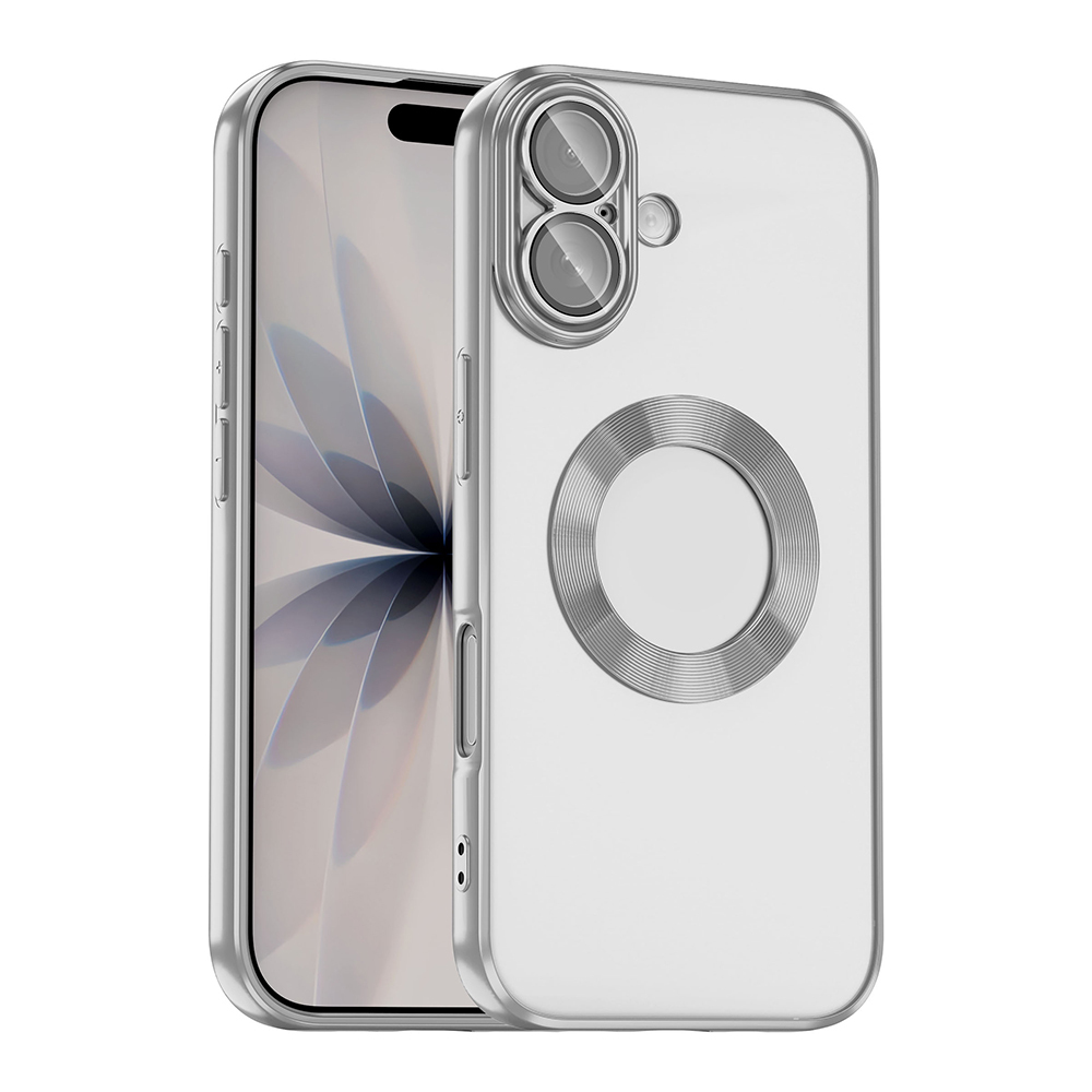 Apple iPhone 17 Kılıf Kamera Korumalı Logo Gösteren Omega Kapak - Gümüş