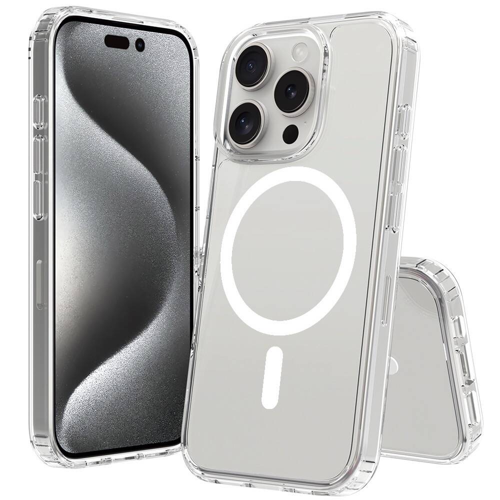 Apple iPhone 16 Pro Max Kılıf M-safe Şarj Özellikli Şeffaf Sert PC  Embos Kapak