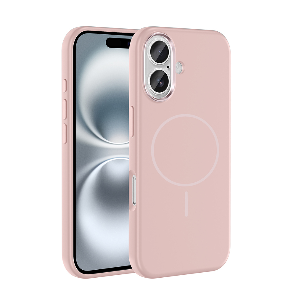 Apple iPhone 16 Kılıf M-Safe Şarj Özellikli Metal Kamera Çerçeveli  Edi Silikon Kapak - Rose Gold
