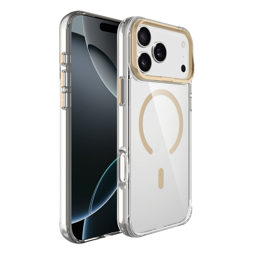 Apple iPhone 17 Pro Kılıf M-safe Şarj Özellikli Airbagli Kamera Standlı  Azor Kapak - Gold