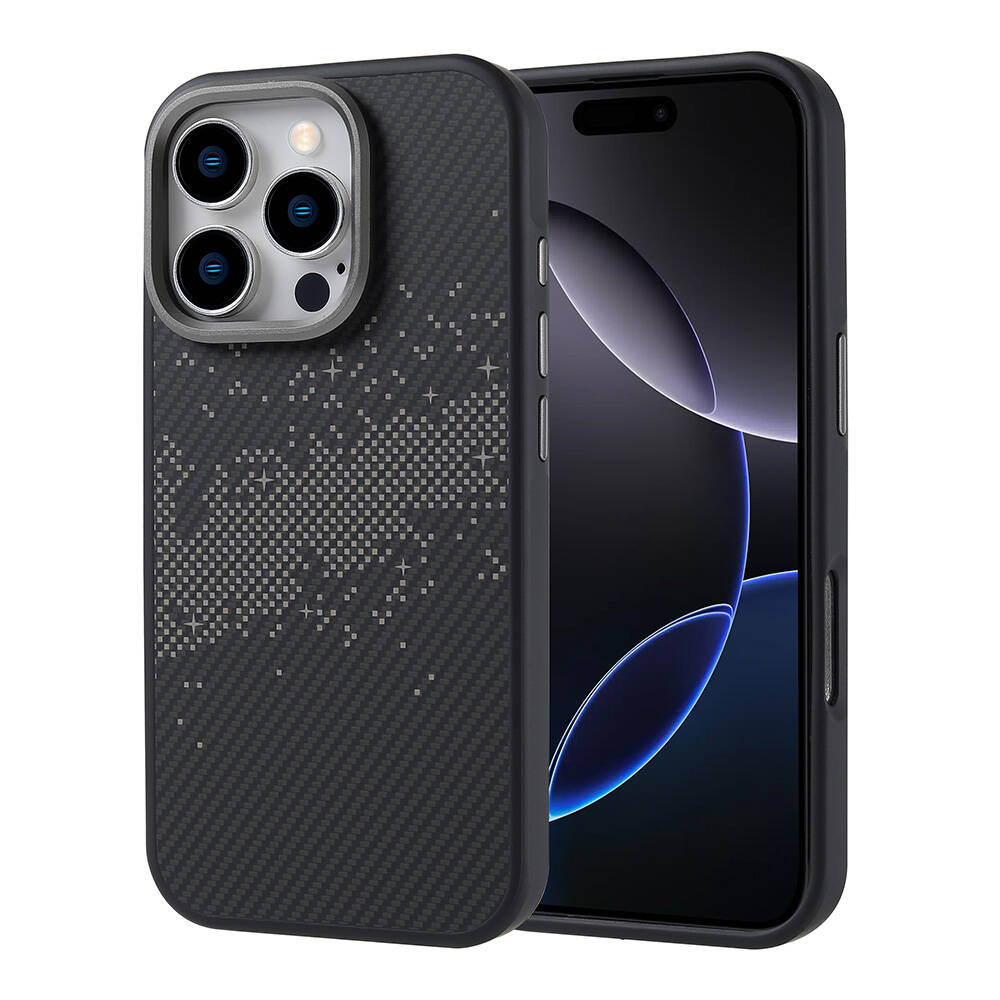 Apple iPhone 16 Pro Kılıf M-safe Şarj Özellikli Karbon Fiber Tasarımlı Vave Kapak