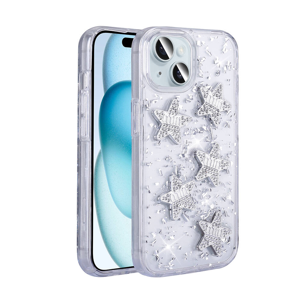 Apple iPhone 13 Kılıf Airbagli Simli Arka Yüzey Işıltı Silikon Kapak