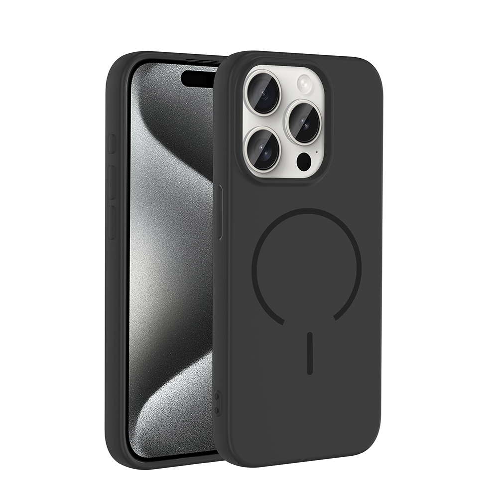 Apple iPhone 15 Pro Max Kılıf M-safe Şarj Özellikli Meta Kapak - Siyah