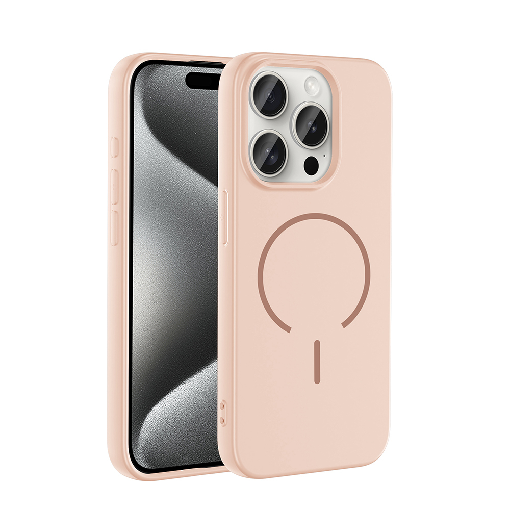 Apple iPhone 15 Pro Kılıf M-safe Şarj Özellikli Meta Kapak - Rose Pembe