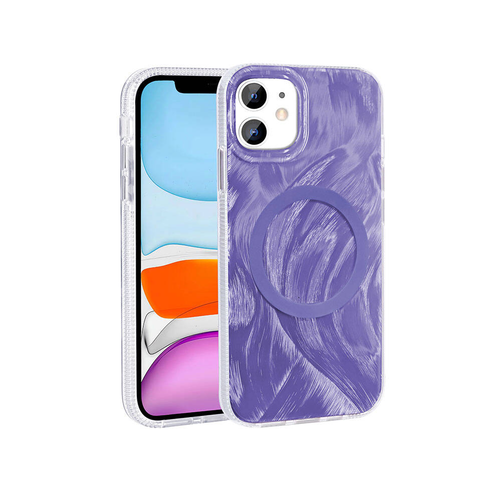 Apple iPhone 11 Kılıf M-safe Şarj Özellikli Fırça Boya Desenli Palet Kapak