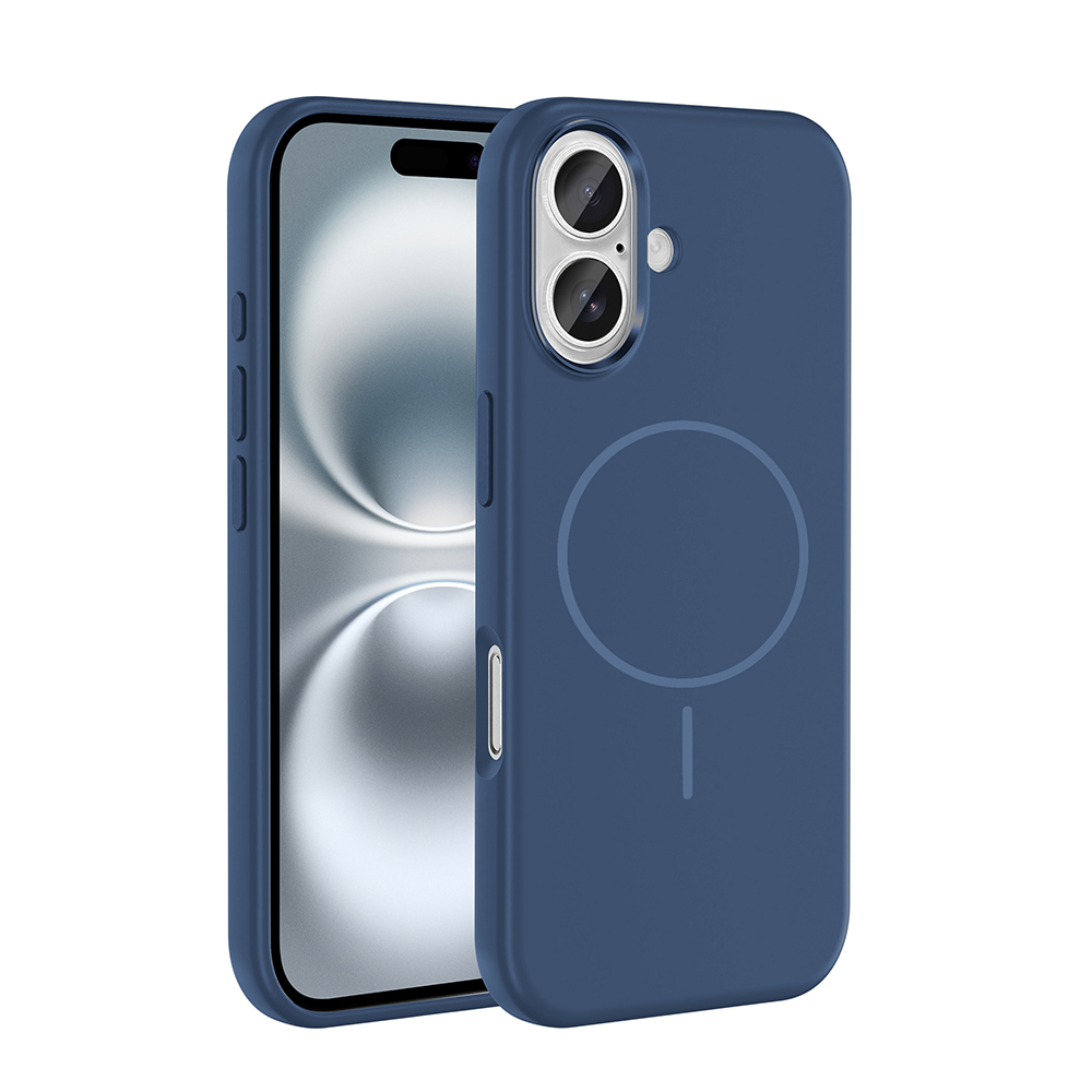 Apple iPhone 16 Kılıf M-Safe Şarj Özellikli Metal Kamera Çerçeveli Edi Silikon Kapak - Lacivert