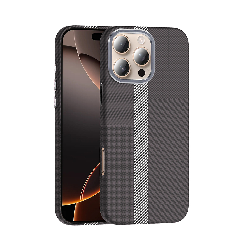 Apple iPhone 16 Pro Kılıf M-safe Şarj Özellikli Karbon Fiber Görünümlü Gros Kapak