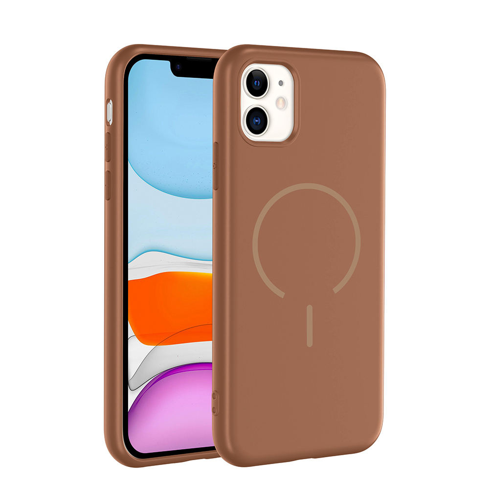 Apple iPhone 11 Kılıf M-safe Şarj Özellikli Meta Kapak - Kahverengi