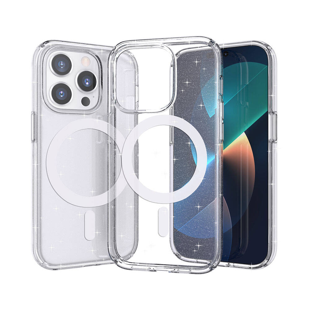 Apple iPhone 14 Pro Kılıf M-safe Şarj Özellikli Parlayan Simli Saydam Renkli Allstar Kapak