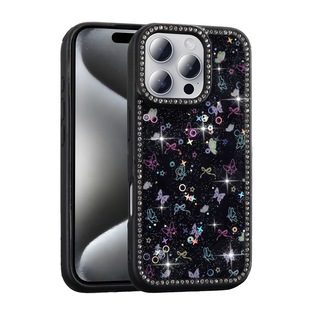 Apple iPhone 16 Pro Max Kılıf Taşlı ve Simli Tasarım  Azra Kapak
