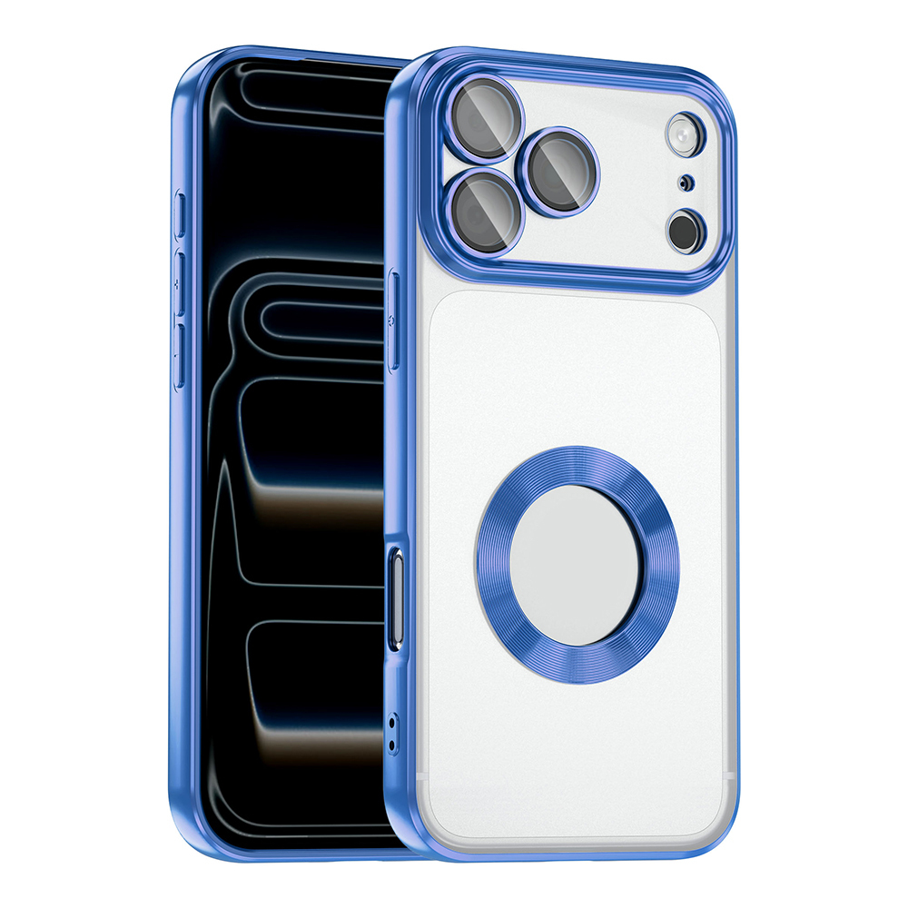 Apple iPhone 17 Pro Kılıf Kamera Korumalı Logo Gösteren  Omega Kapak - Mavi