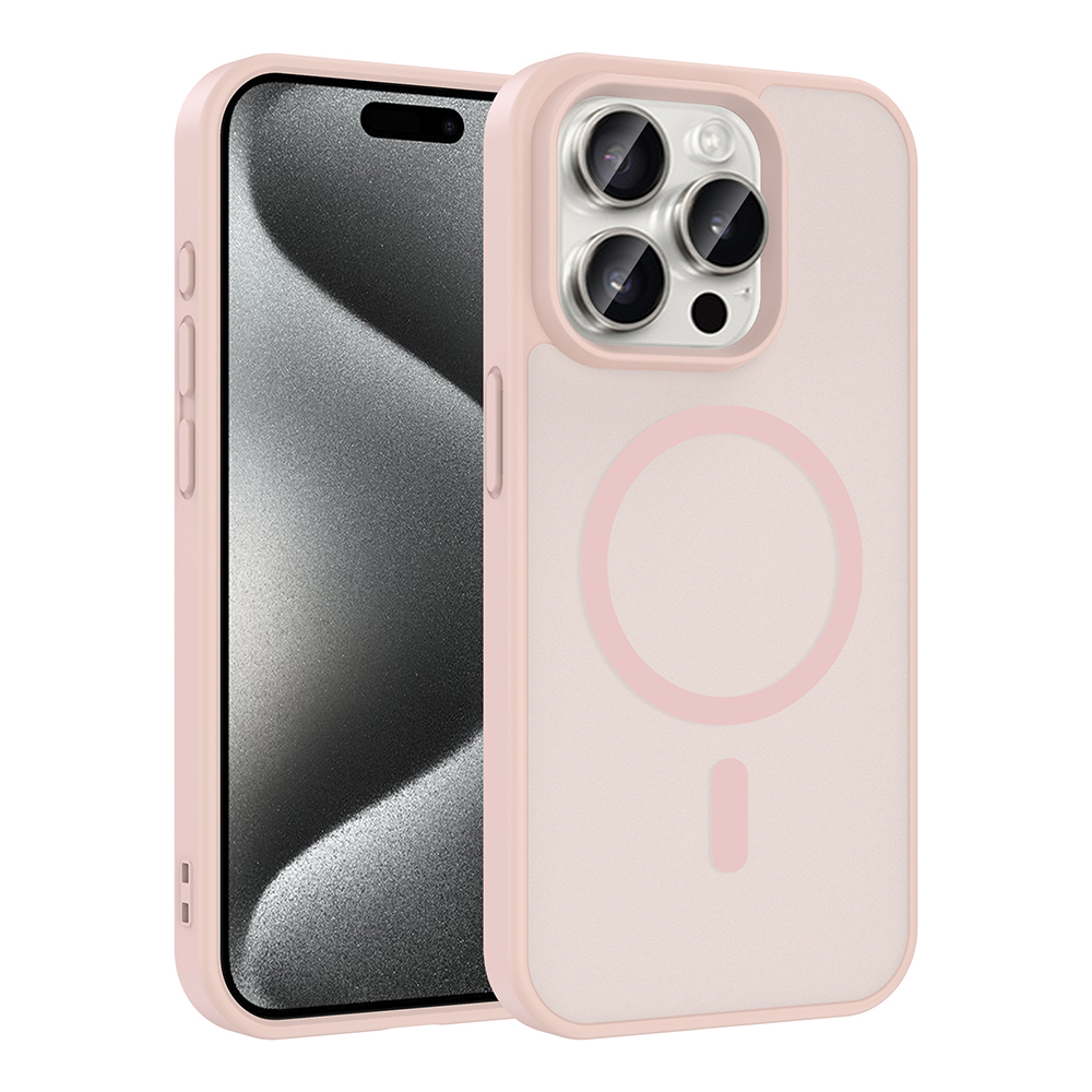 Apple iPhone 15 Pro Kılıf M-safe Şarj Özellikli Babet Kapak - Pembe