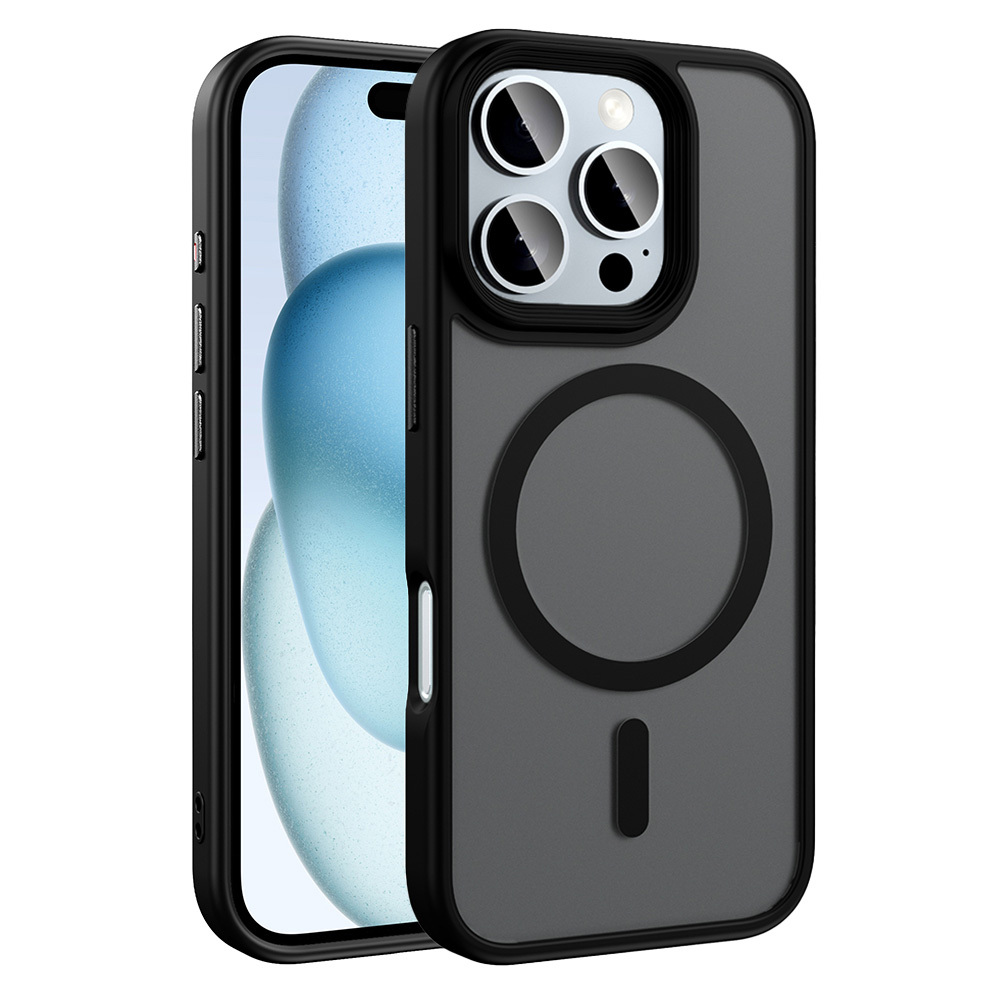 Apple iPhone 16 Pro Max Kılıf Mat Arka Yüzey Wireless Şarj Özellikli Flet M-safe Kapak