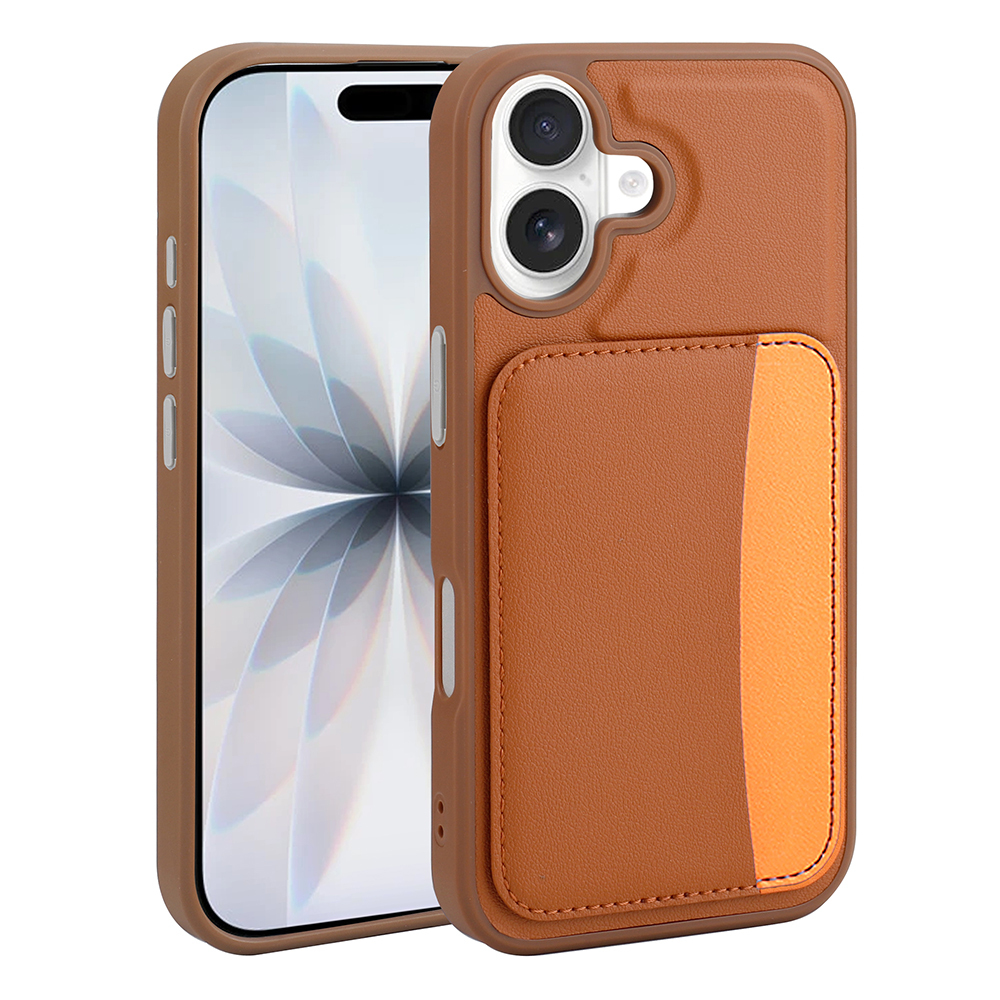 Apple iPhone 16 Kılıf Kartlıklı X-Kart Silikon Kapak - Kahverengi