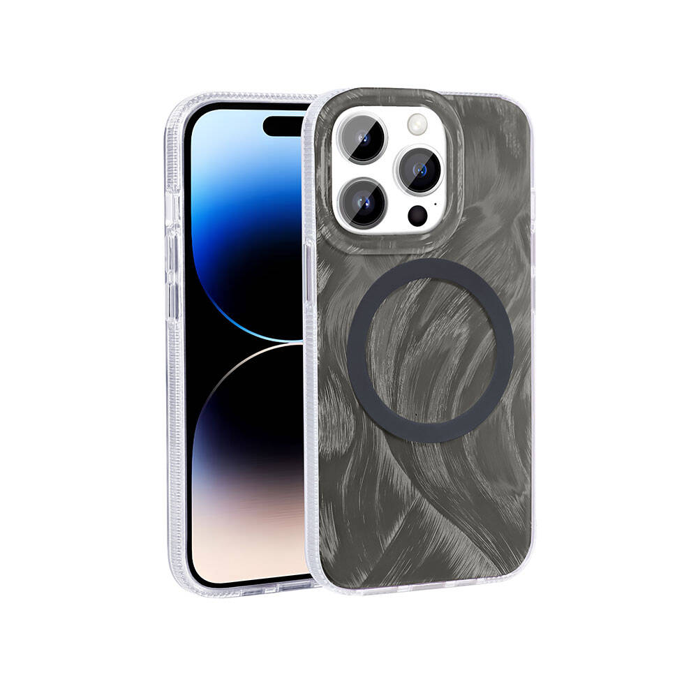 Apple iPhone 14 Pro Max Kılıf M-safe Şarj Özellikli Fırça Boya Desenli Palet Kapak