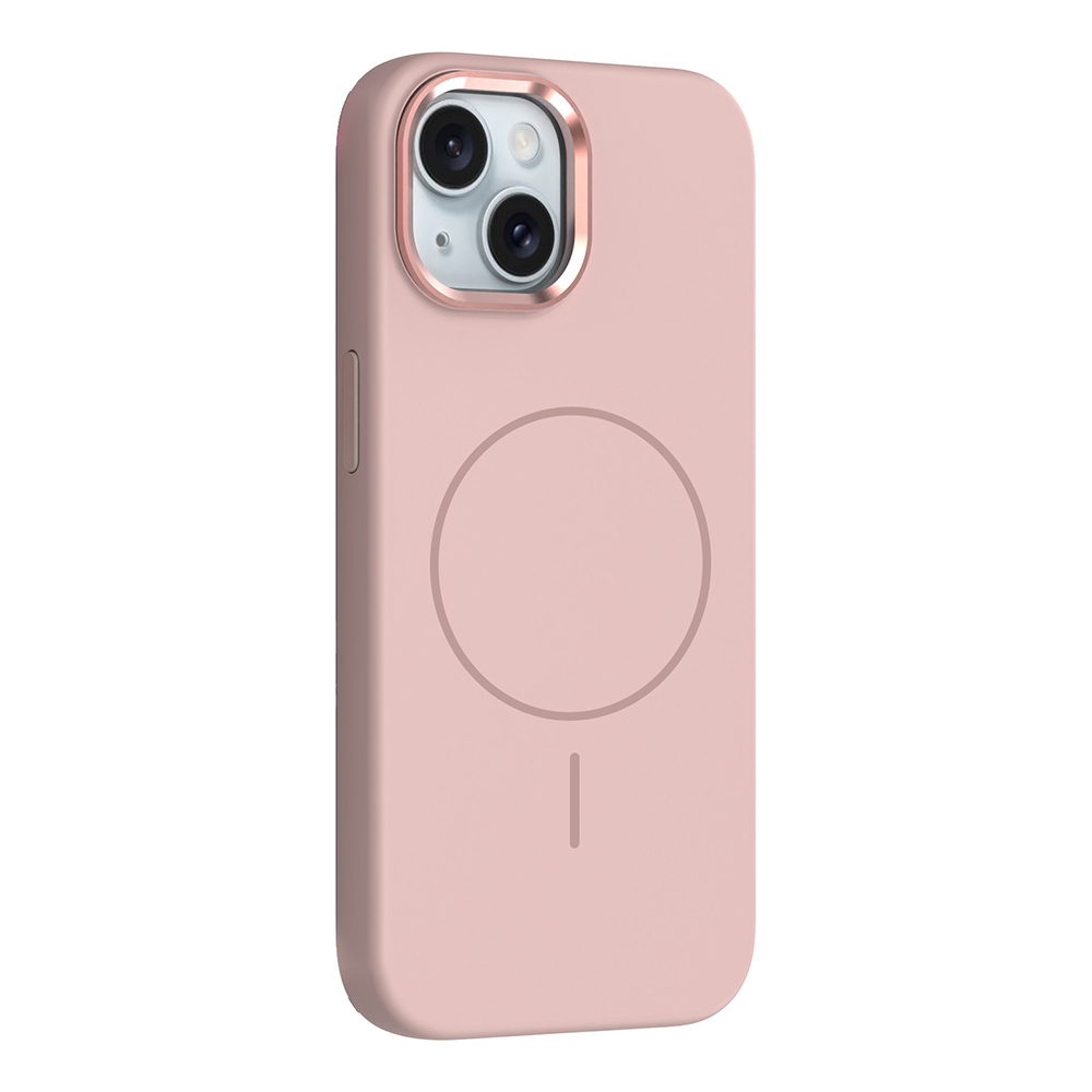 Apple iPhone 13 Kılıf M-Safe Şarj Özellikli Metal Kamera Çerçeveli  Edi Silikon Kapak - Rose Gold