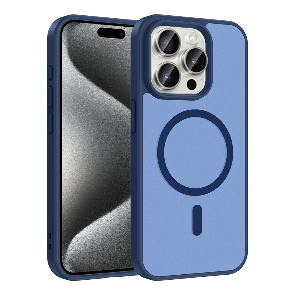 Apple iPhone 15 Pro Kılıf M-safe Şarj Özellikli Babet Kapak - Mavi