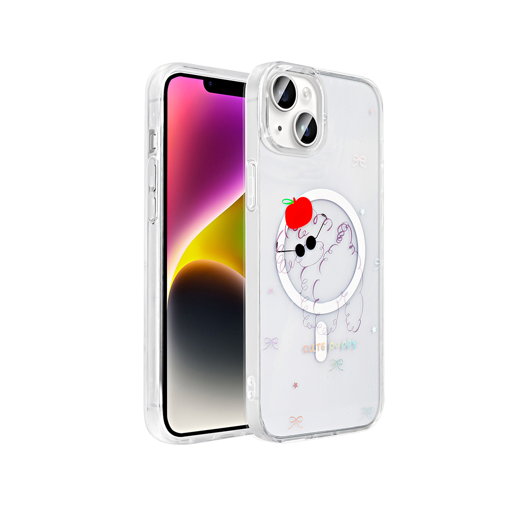 Apple iPhone 15 Kılıf M-Safe Şarj Özellikli Şeffaf  Folk Sert Kapak