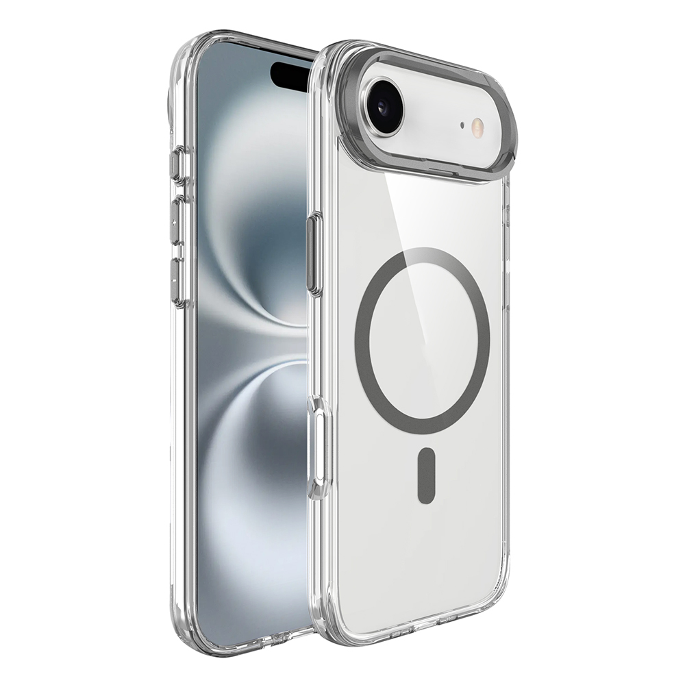 Apple iPhone 17 Air Kılıf M-safe Şarj Özellikli Airbagli Kamera Standlı Azor Kapak - Koyu Gri