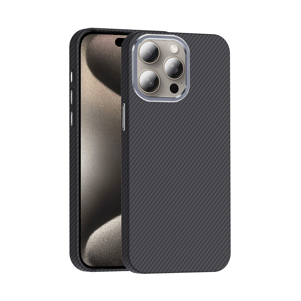 Apple iPhone 15 Pro Max Kılıf M-safe Şarj Özellikli Karbon Fiber Görünümlü Gros Kapak