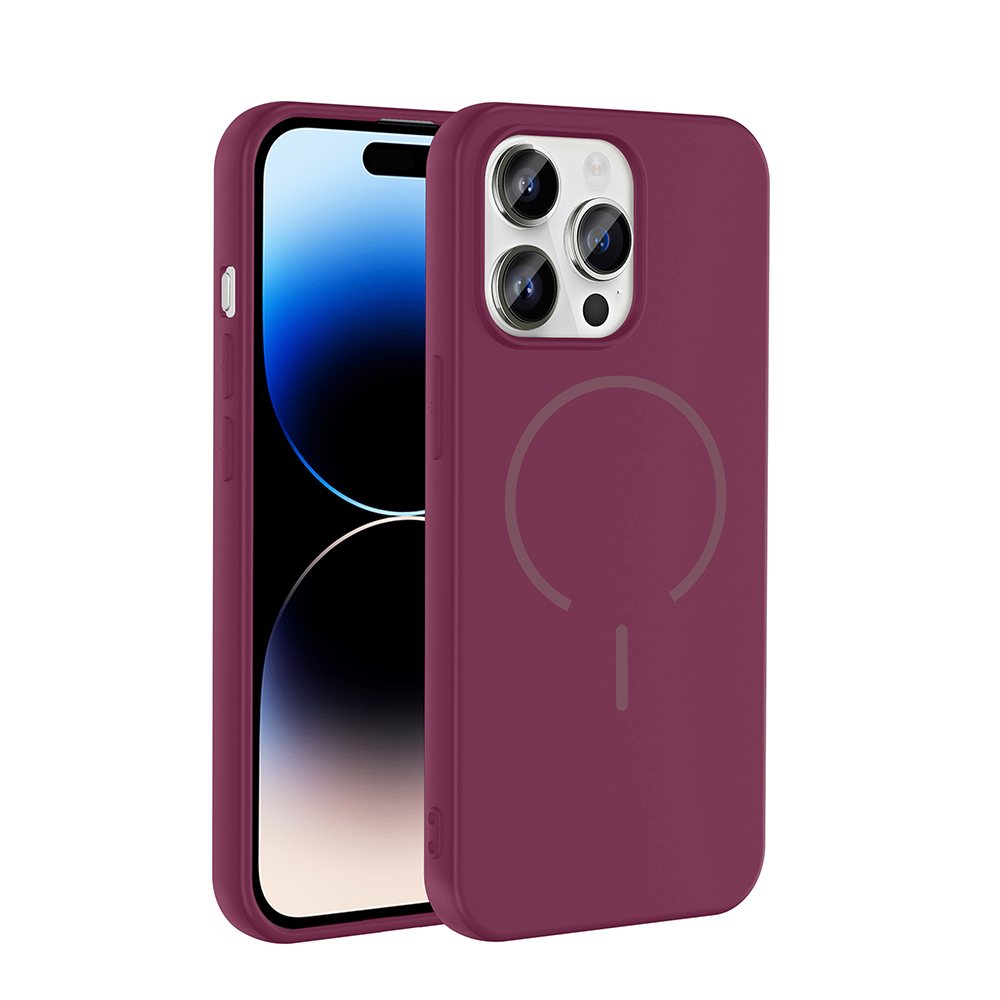 Apple iPhone 14 Pro Max Kılıf M-safe Şarj Özellikli  Meta Kapak - Mürdüm